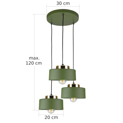 Suspension sur câble IGNIA 3xE27/60W/230V verte