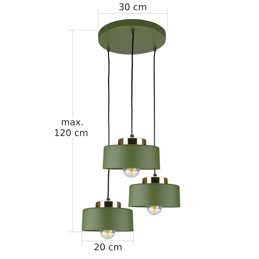 Suspension sur câble IGNIA 3xE27/60W/230V verte