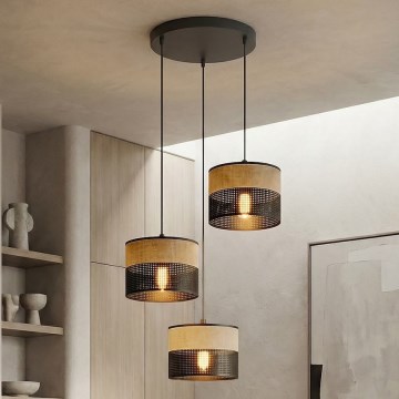 Suspension sur câble KARBON 3xE27/15W/230V noir/marron