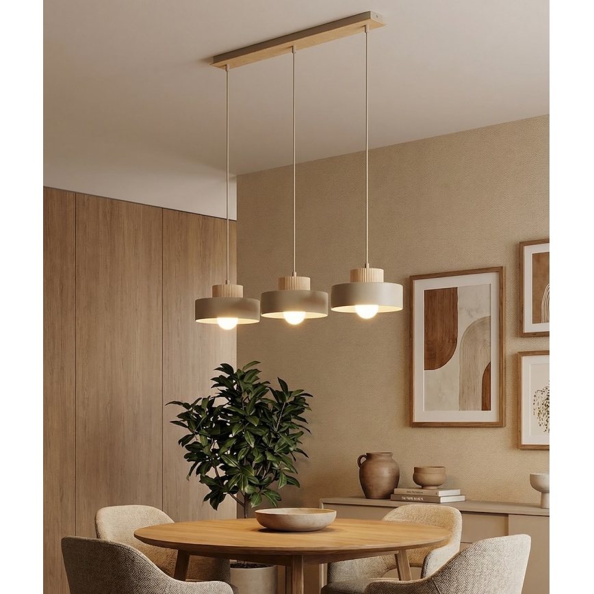 Suspension sur câble KIVI 3xE27/15W/230V beige