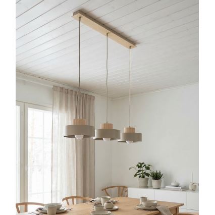Suspension sur câble KIVI 3xE27/15W/230V beige