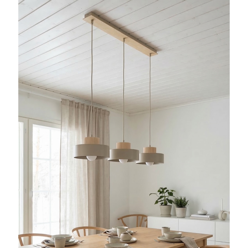 Suspension sur câble KIVI 3xE27/15W/230V beige