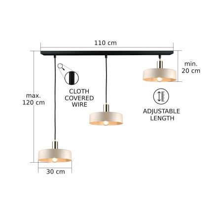 Suspension sur câble LATTE 3xE27/60W/230V beige/noir/doré