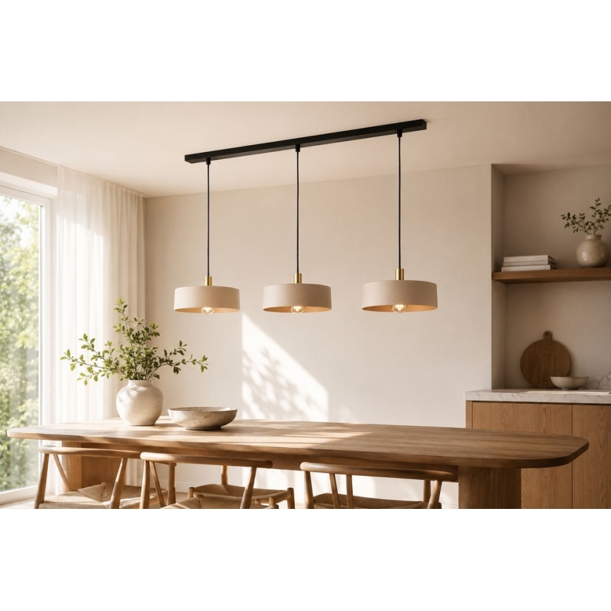 Suspension sur câble LATTE 3xE27/60W/230V beige/noir/doré