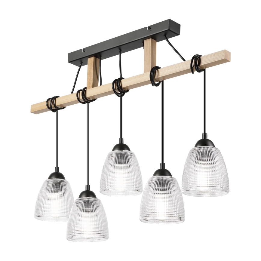 Suspension sur câble LEANDRA 5xE27/15W/230V chêne/noir