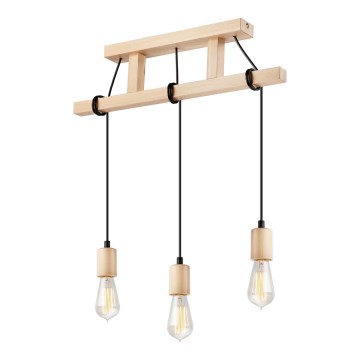 Suspension sur câble LEON 3xE27/60W/230V hêtre
