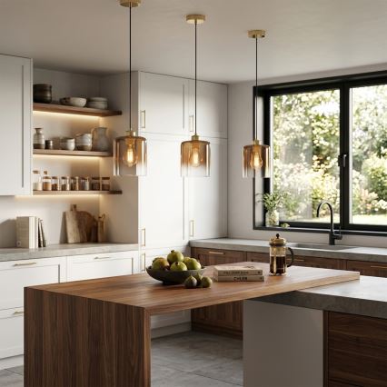 Suspension sur câble LIAH 1xE27/15W/230V doré/marron fumé