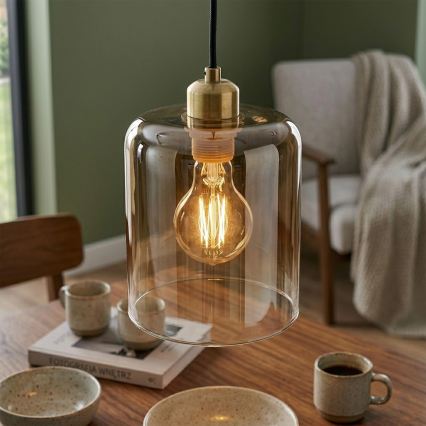 Suspension sur câble LIAH 1xE27/15W/230V doré/marron fumé