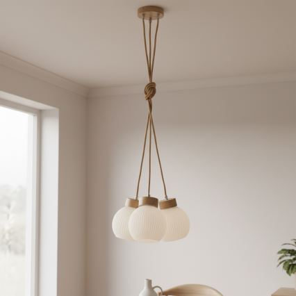 Suspension sur câble LOOMIS 3xE27/15W/230V 130 cm beige/chêne