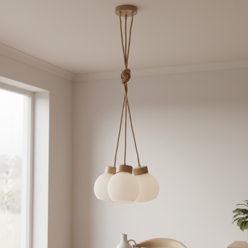 Suspension sur câble LOOMIS 3xE27/15W/230V 130 cm beige/chêne