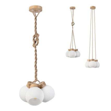 Suspension sur câble LOOMIS 3xE27/15W/230V 130 cm beige/chêne