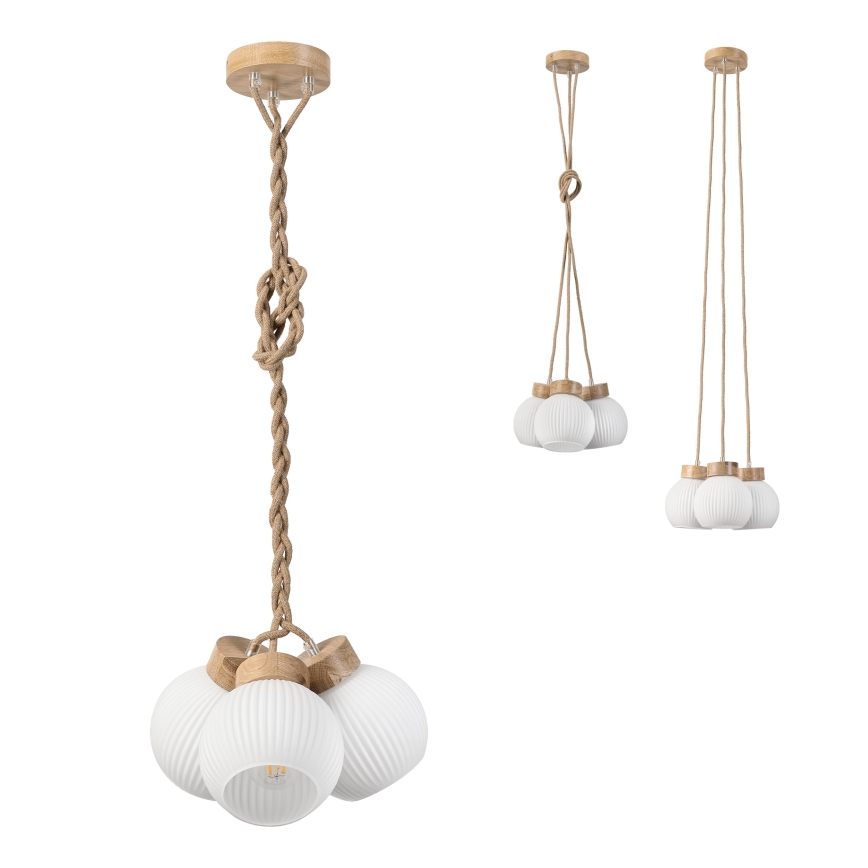 Suspension sur câble LOOMIS 3xE27/15W/230V 130 cm beige/chêne
