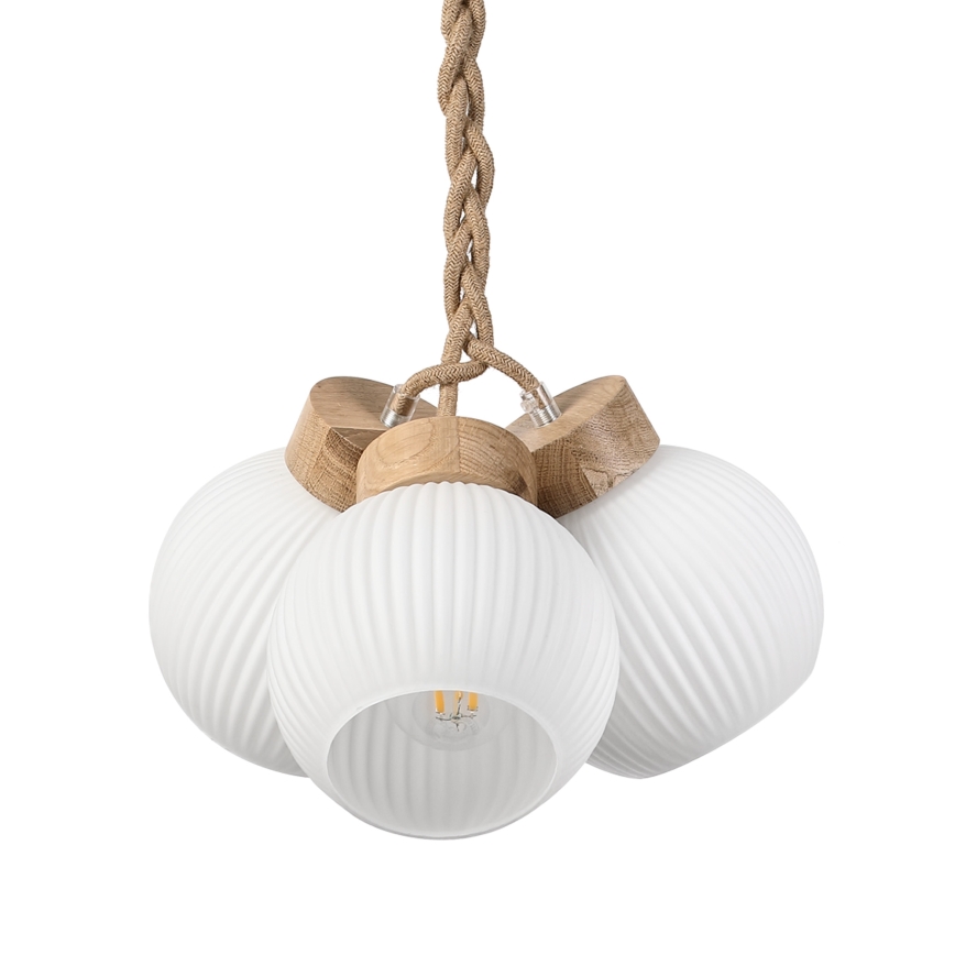 Suspension sur câble LOOMIS 3xE27/15W/230V 130 cm beige/chêne