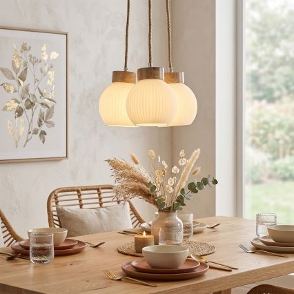 Suspension sur câble LOOMIS 3xE27/15W/230V 83 cm beige/chêne