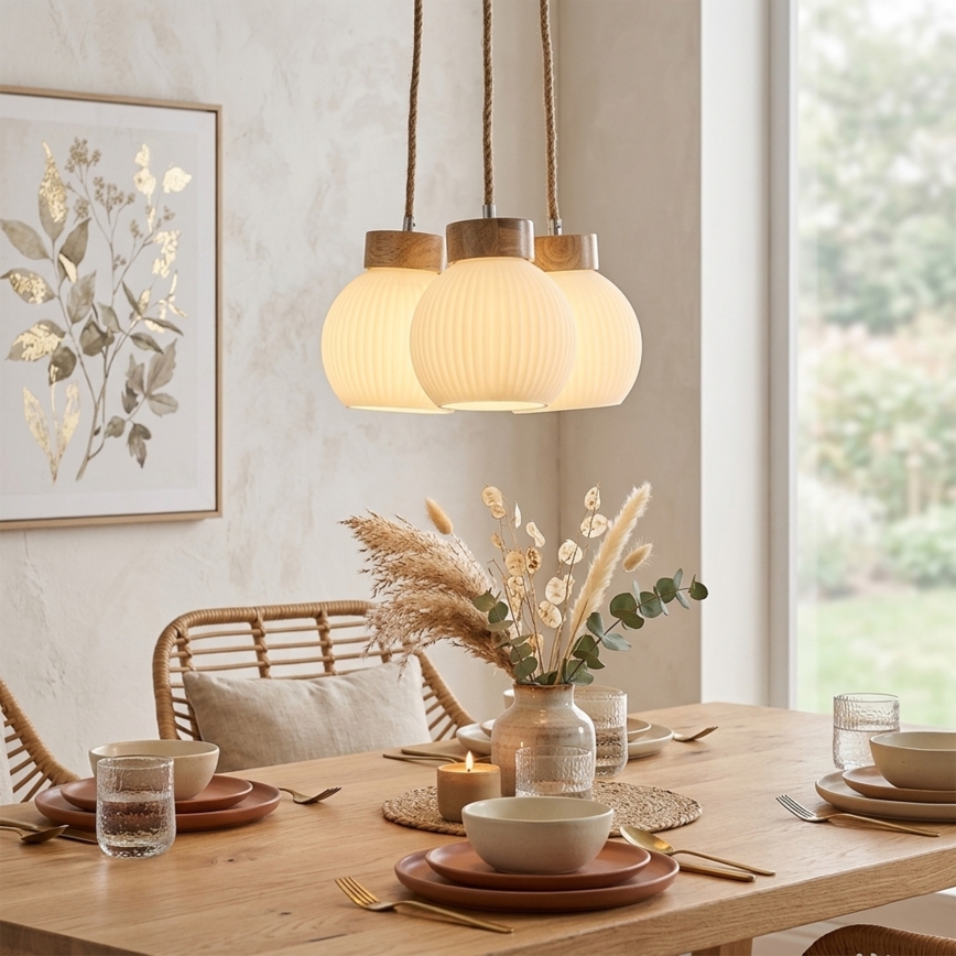 Suspension sur câble LOOMIS 3xE27/15W/230V 83 cm beige/chêne