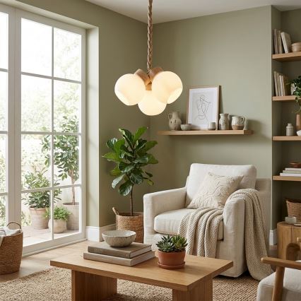Suspension sur câble LOOMIS 3xE27/15W/230V 83 cm beige/chêne