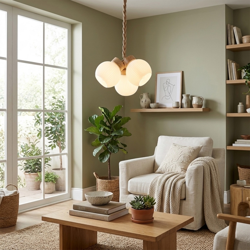 Suspension sur câble LOOMIS 3xE27/15W/230V 83 cm beige/chêne