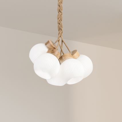 Suspension sur câble LOOMIS 3xE27/15W/230V 83 cm beige/chêne