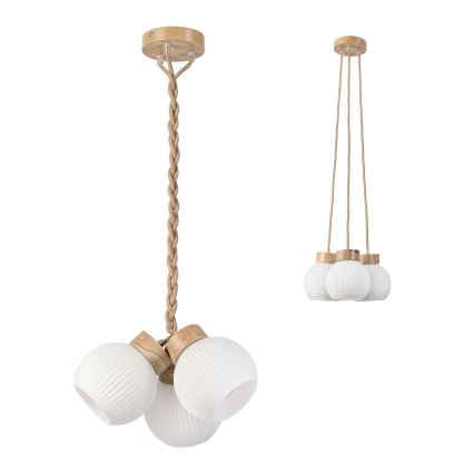 Suspension sur câble LOOMIS 3xE27/15W/230V 83 cm beige/chêne