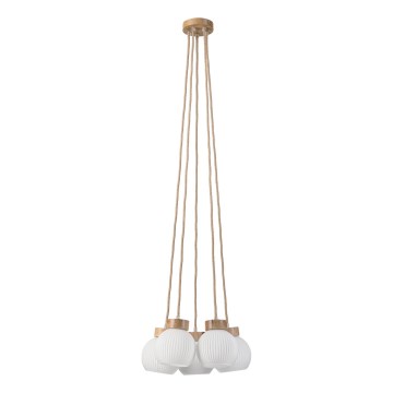 Suspension sur câble LOOMIS 5xE27/15W/230V 130 cm beige/chêne