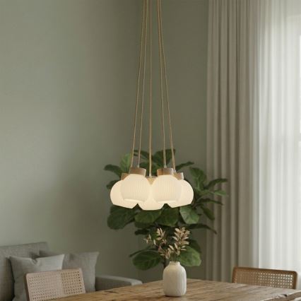 Suspension sur câble LOOMIS 5xE27/15W/230V 130 cm beige/chêne