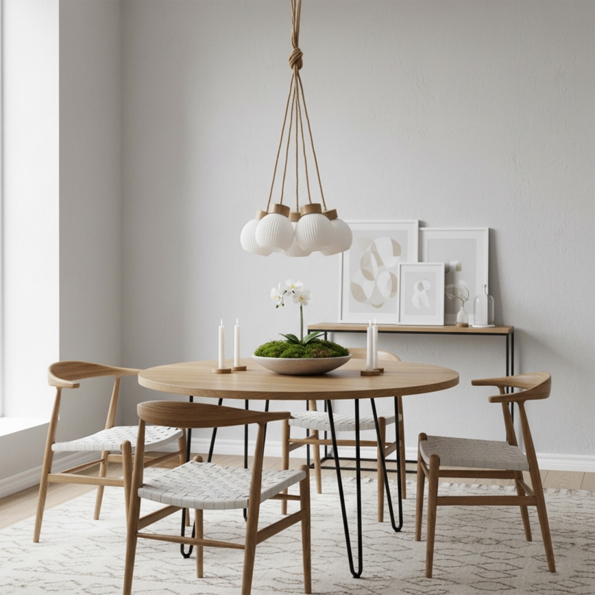 Suspension sur câble LOOMIS 5xE27/15W/230V 130 cm beige/chêne