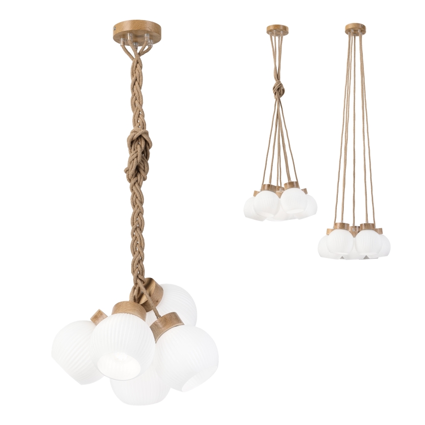Suspension sur câble LOOMIS 5xE27/15W/230V 130 cm beige/chêne