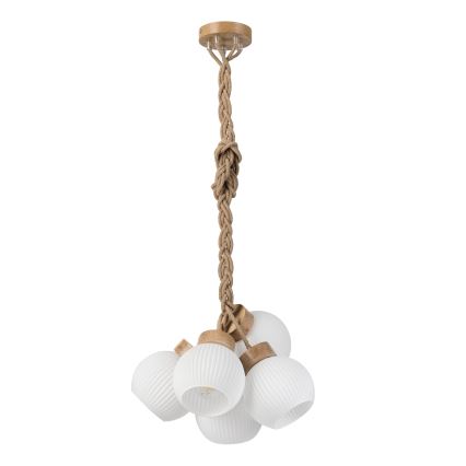 Suspension sur câble LOOMIS 5xE27/15W/230V 130 cm beige/chêne