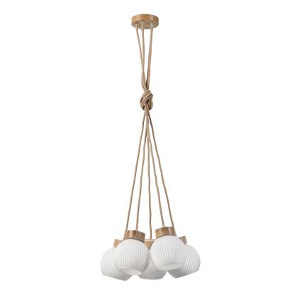 Suspension sur câble LOOMIS 5xE27/15W/230V 130 cm beige/chêne