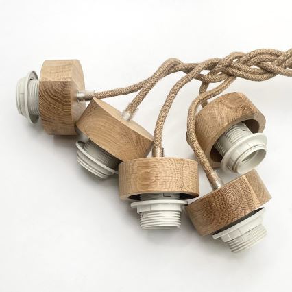 Suspension sur câble LOOMIS 5xE27/15W/230V 130 cm beige/chêne