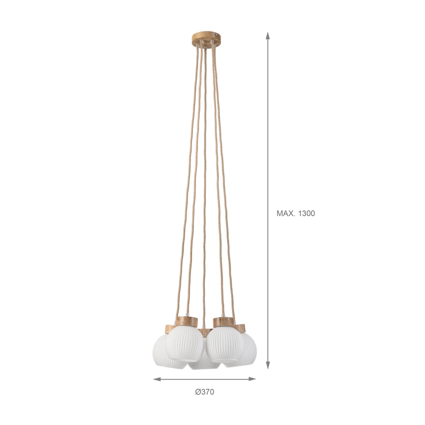 Suspension sur câble LOOMIS 5xE27/15W/230V 130 cm beige/chêne