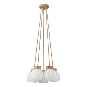 Suspension sur câble LOOMIS 5xE27/15W/230V 83 cm beige/chêne