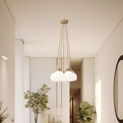 Suspension sur câble LOOMIS 5xE27/15W/230V 83 cm beige/chêne