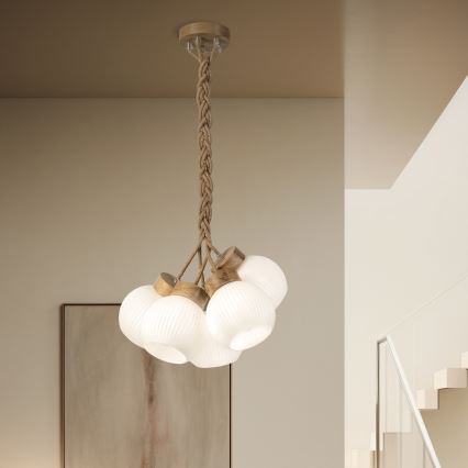 Suspension sur câble LOOMIS 5xE27/15W/230V 83 cm beige/chêne