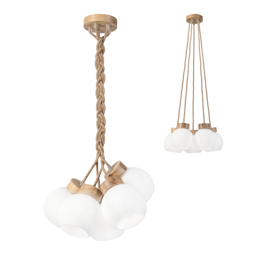 Suspension sur câble LOOMIS 5xE27/15W/230V 83 cm beige/chêne