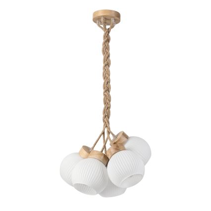 Suspension sur câble LOOMIS 5xE27/15W/230V 83 cm beige/chêne