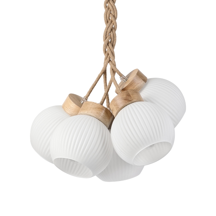Suspension sur câble LOOMIS 5xE27/15W/230V 83 cm beige/chêne