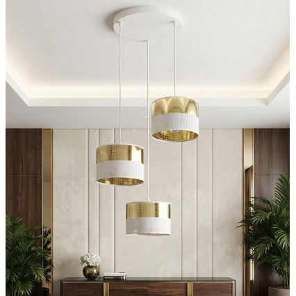 Suspension sur câble LUX 3xE27/15W/230V blanc/doré