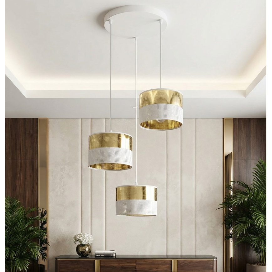 Suspension sur câble LUX 3xE27/15W/230V blanc/doré