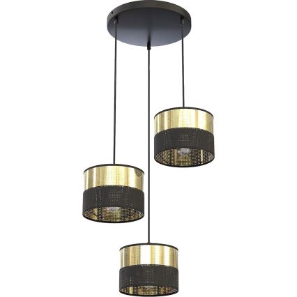 Suspension sur câble LUX 3xE27/15W/230V noir/doré