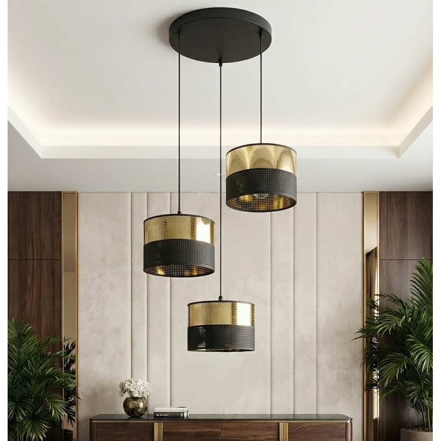 Suspension sur câble LUX 3xE27/15W/230V noir/doré