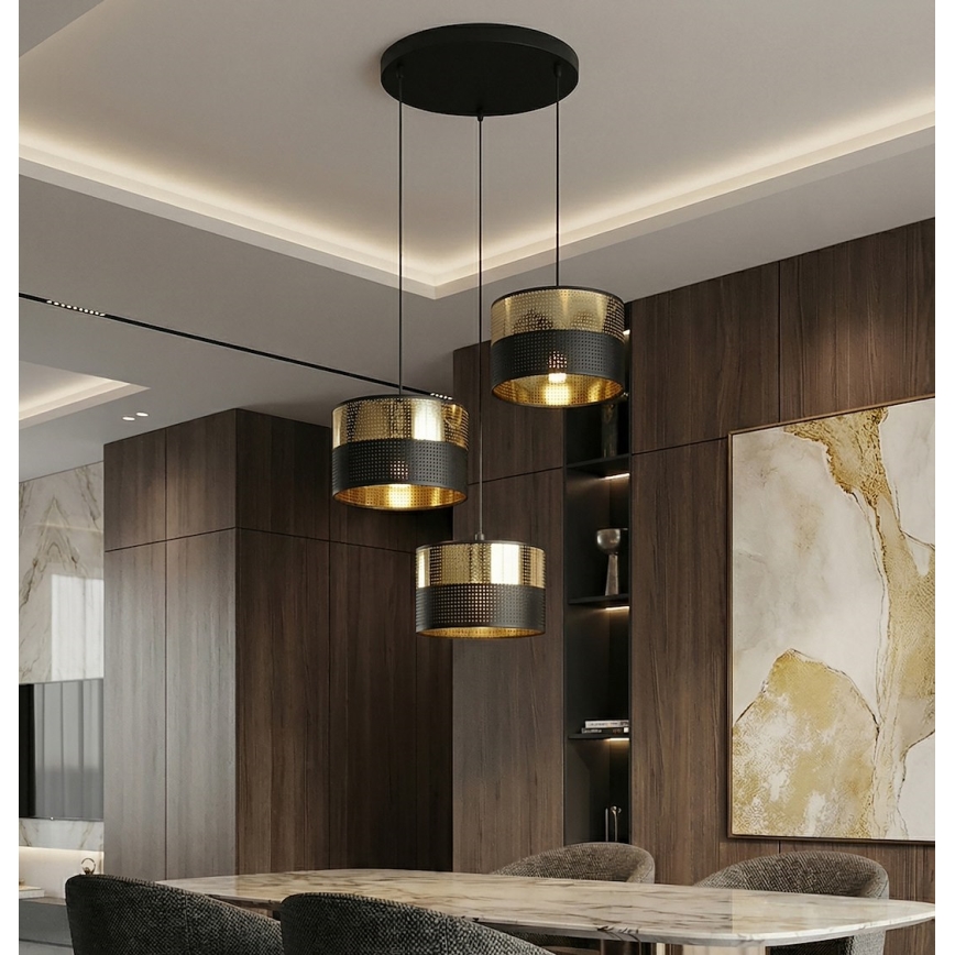 Suspension sur câble LUX 3xE27/15W/230V noir/doré