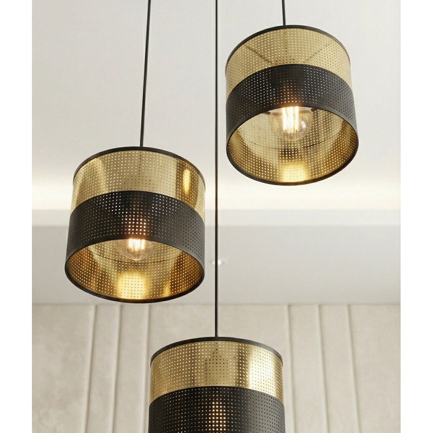 Suspension sur câble LUX 3xE27/15W/230V noir/doré