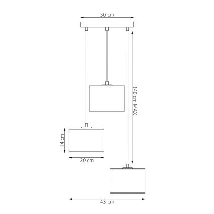 Suspension sur câble LUX 3xE27/15W/230V noir/doré