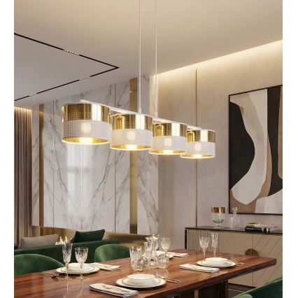 Suspension sur câble LUX 4xE27/15W/230V blanc/doré