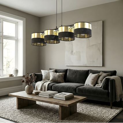 Suspension sur câble LUX 4xE27/15W/230V noir/doré