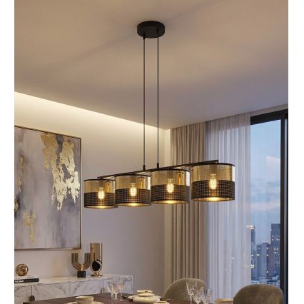 Suspension sur câble LUX 4xE27/15W/230V noir/doré