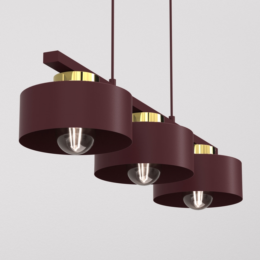 Suspension sur câble MARTI 3xE27/15W/230V bordeaux/doré