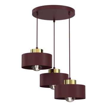 Suspension sur câble MARTI 3xE27/15W/230V bordeaux/doré