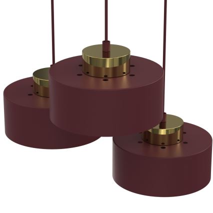 Suspension sur câble MARTI 3xE27/15W/230V bordeaux/doré